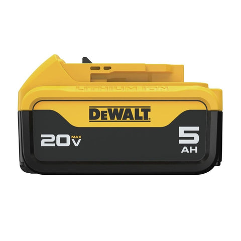 DEWALT DCB205R battery in charger shows quick readiness for next task.
