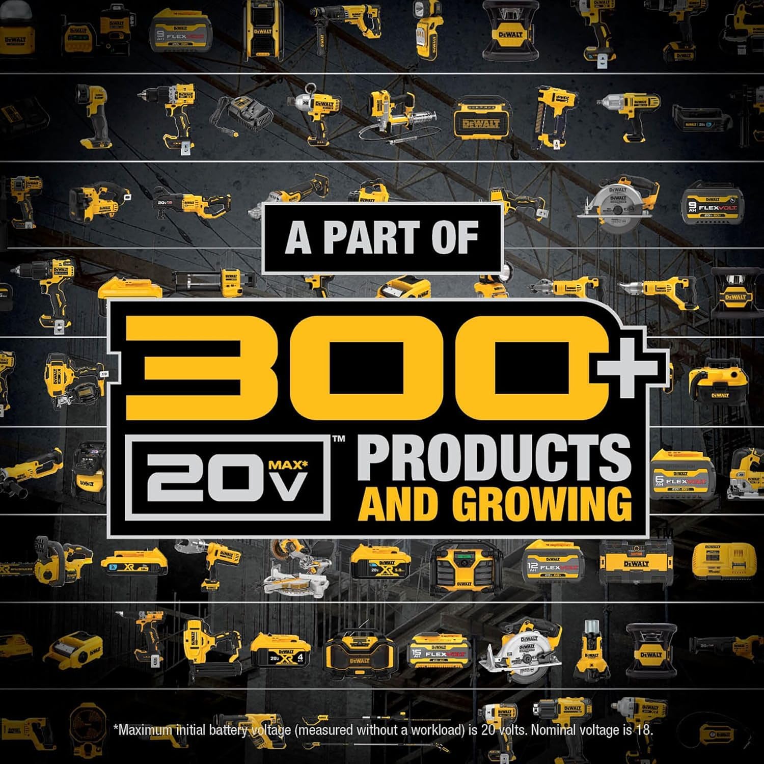 DEWALT DCB205R battery closeup with reinforced contacts ensures reliable power.