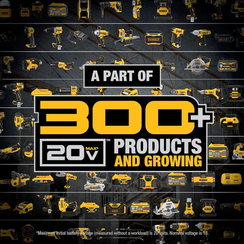 DEWALT DCB205R battery closeup with reinforced contacts ensures reliable power.