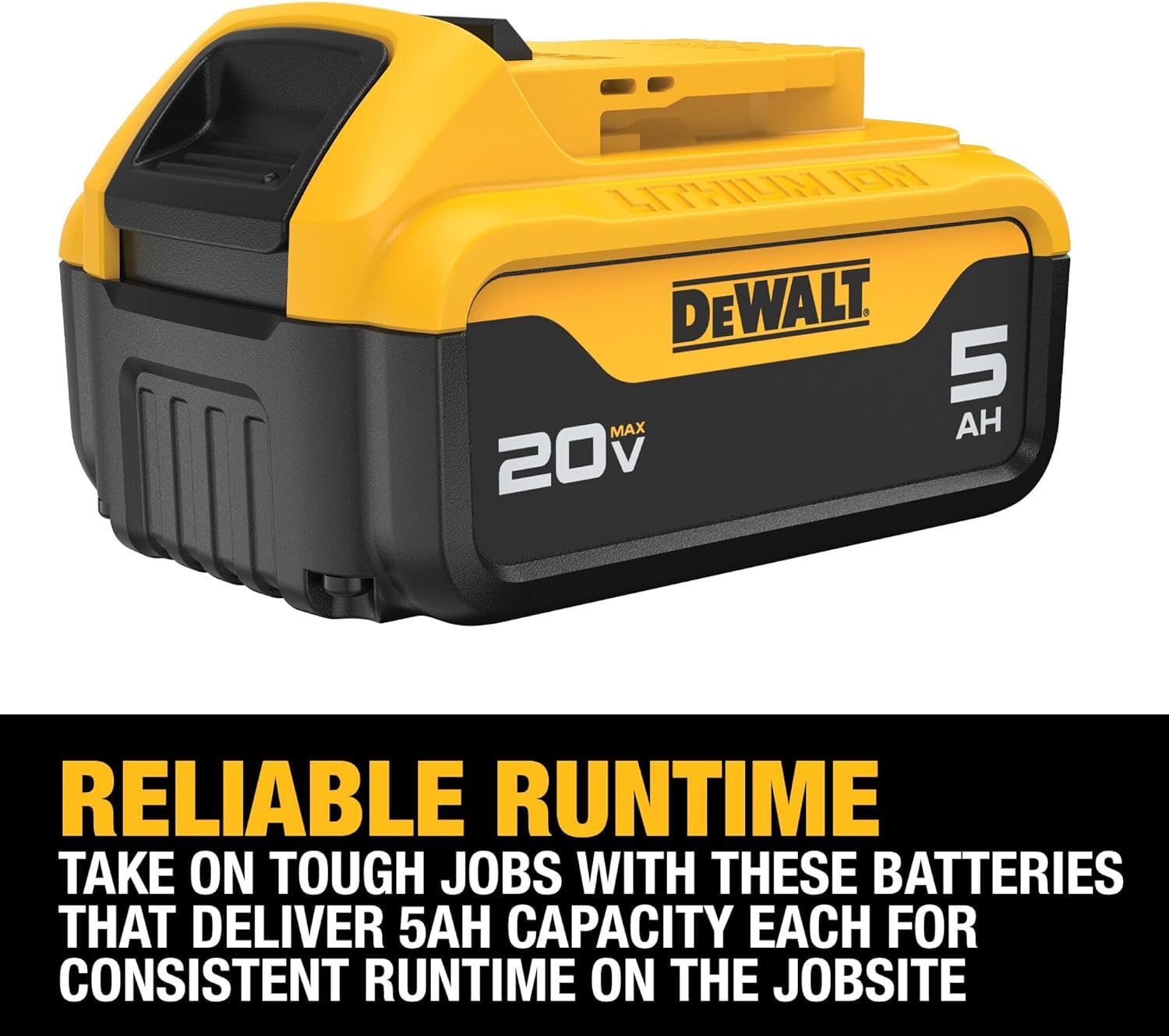 DEWALT DCB205R side profile highlights compact form for balanced handling.
