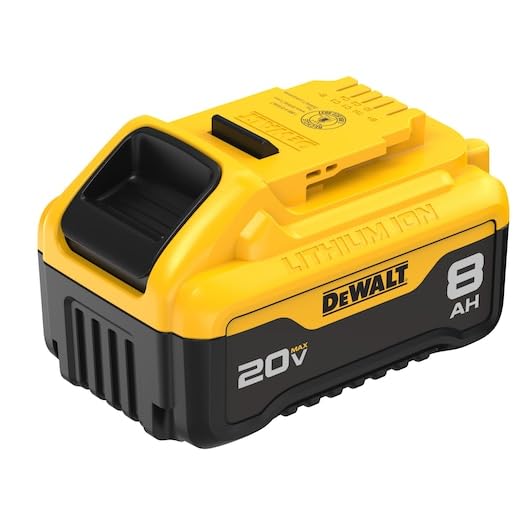 DEWALT DCB208 fuel gauge LED display, quick status check for battery life.