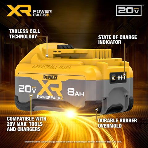 DEWALT DCB2108 POWERPACK overmolded base provides impact resistance on job sites