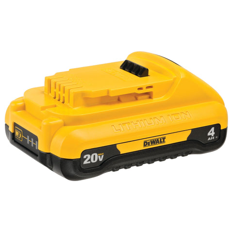 DEWALT DCB240 20V Max battery front view shows compact design for overhead work.