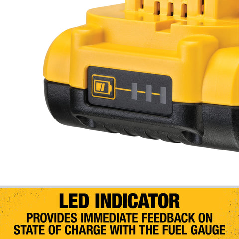 DEWALT DCB240 fuel gauge LED indicator clearly visible for quick charge checks.