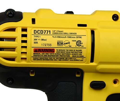 DEWALT DCD771B in-use drill driver demonstrating ergonomic grip and quick bit changes