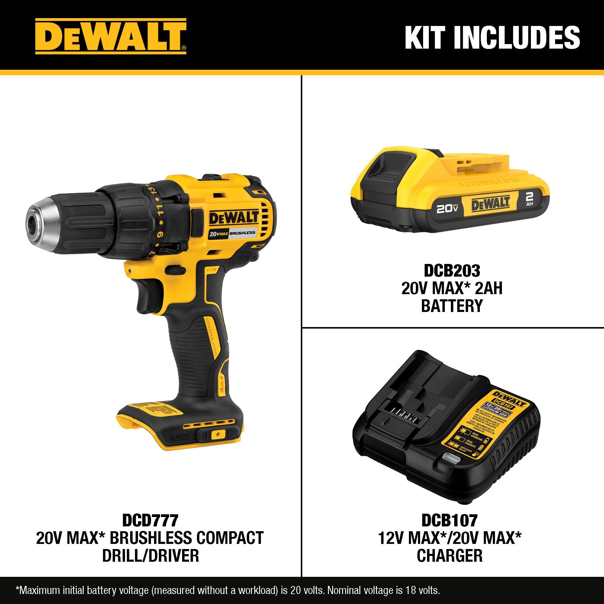 DEWALT DCD777D1 ergonomic grip providing balanced control during drilling.