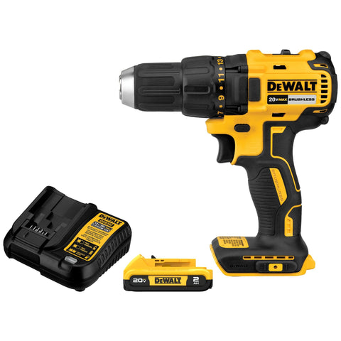 DEWALT DCD777D1 front view highlighting compact size for tight spaces and ease of use.
