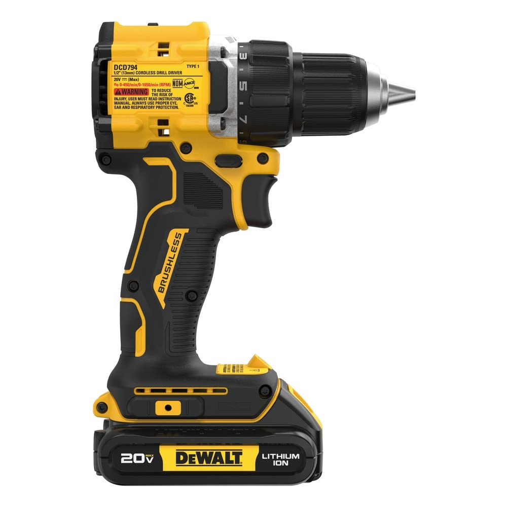 DEWALT DCD794B tool-only packaging visual clarifies battery and charger sold separately.