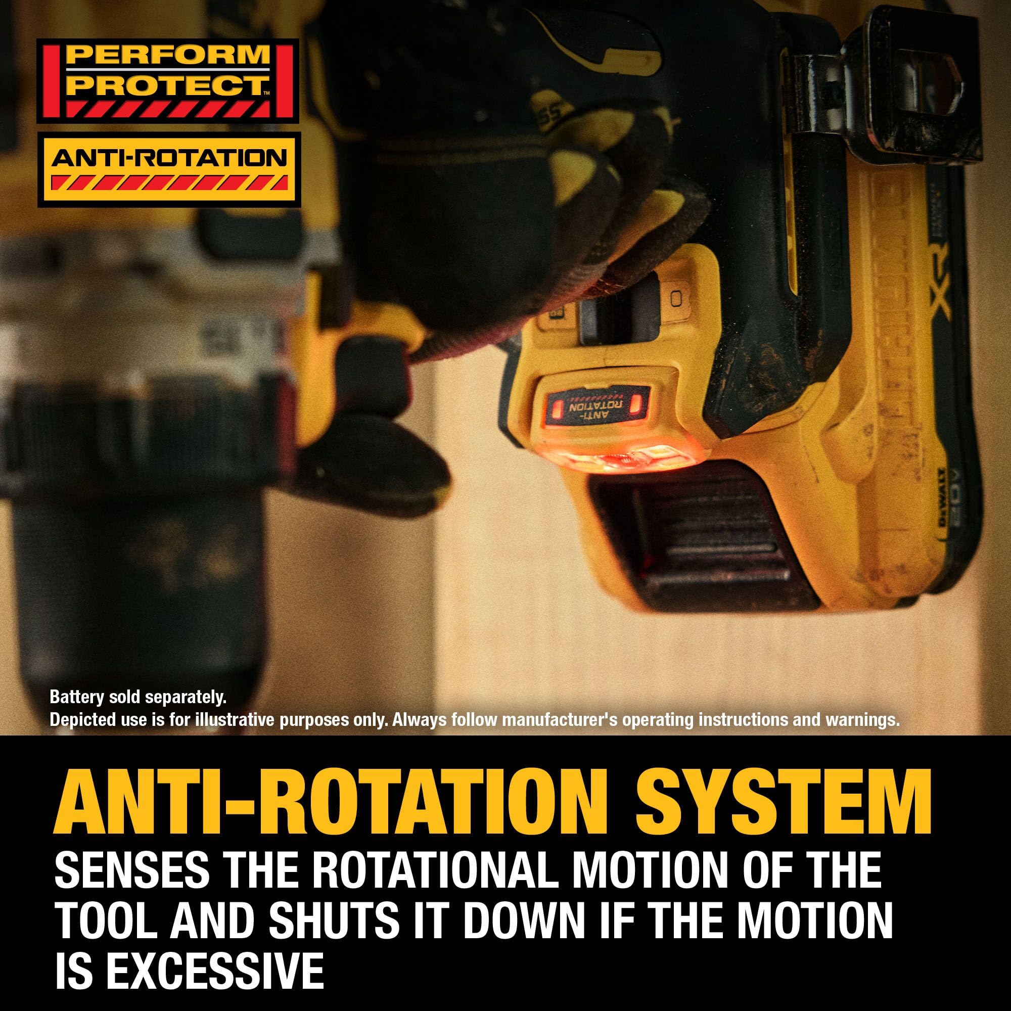 DEWALT DCD801B anti-rotation system enhances control