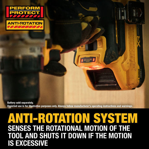 DEWALT DCD801B anti-rotation system enhances control