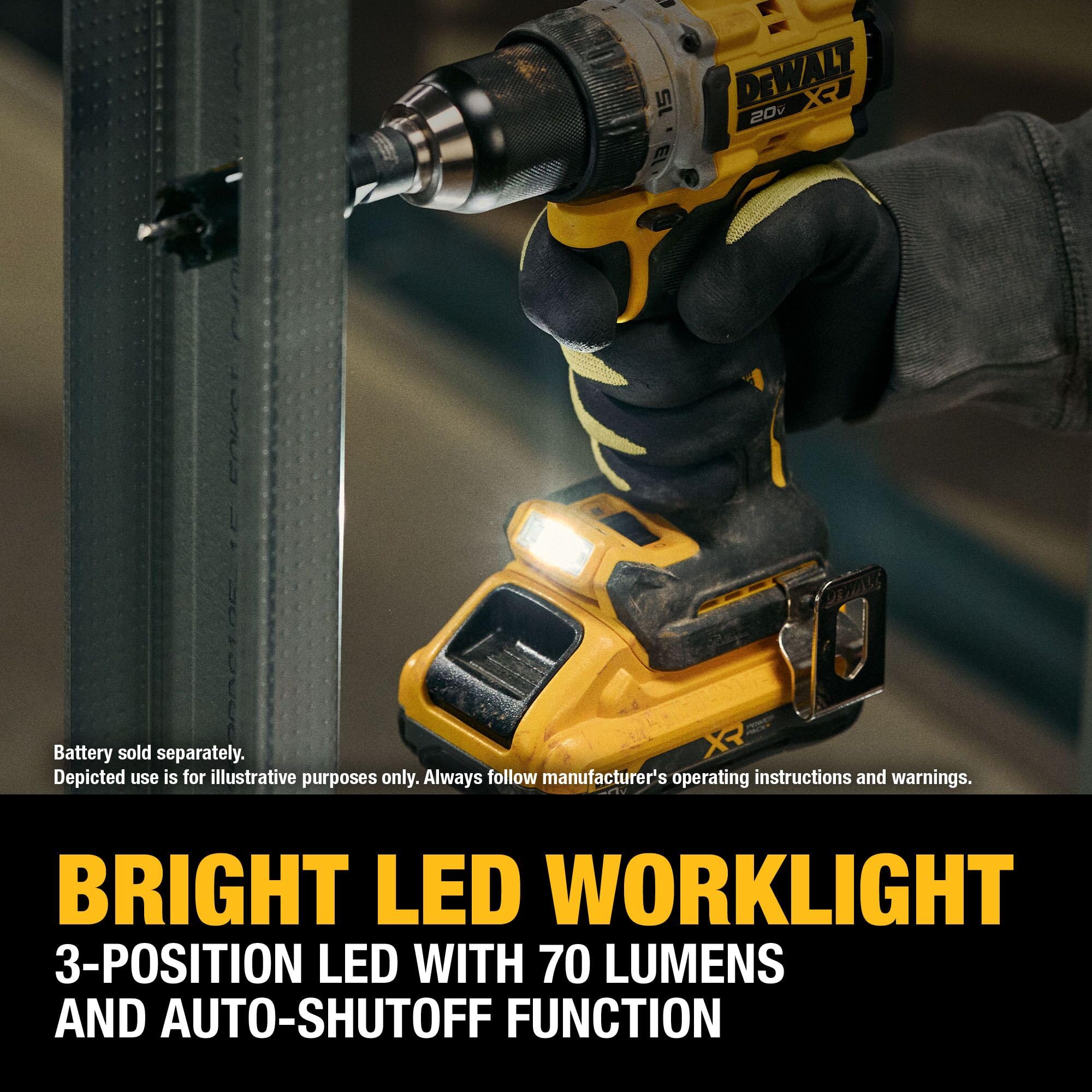 DEWALT DCD801B work-area illumination in low light