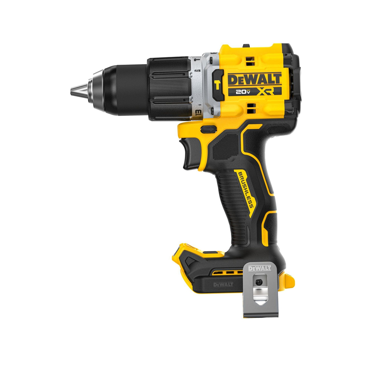 DEWALT DCD806B hammer drill in action for fast masonry and wood drilling.