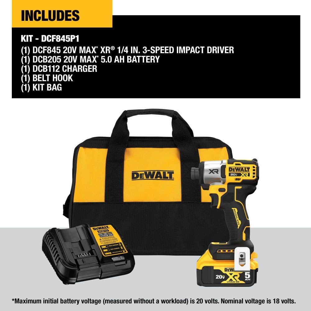 DEWALT DCF845P1 integrated LED work light brightening dim workspaces