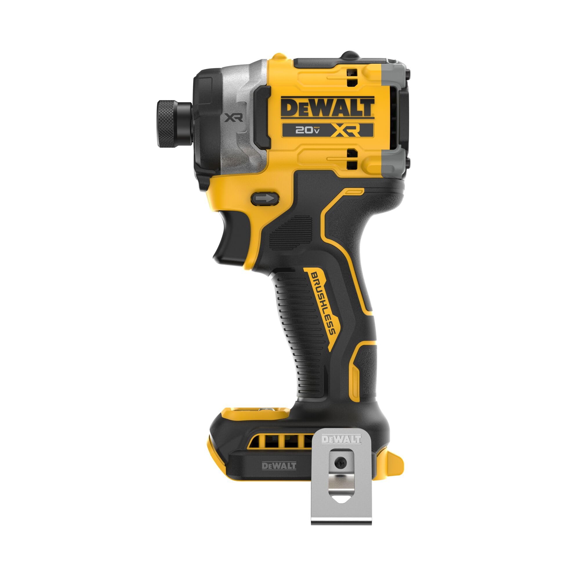 DEWALT DCF860B side view emphasizes ergonomic grip for comfortable use.