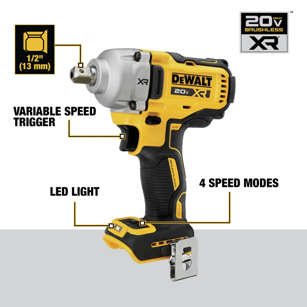 DEWALT DCF892B compact, lightweight body supports comfortable use in confined spaces.