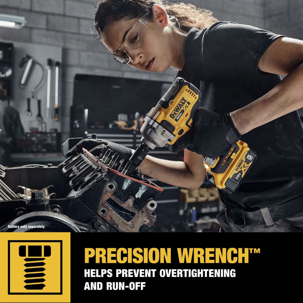 DEWALT DCF892B wheel lug application demonstrates high torque in tight spaces.