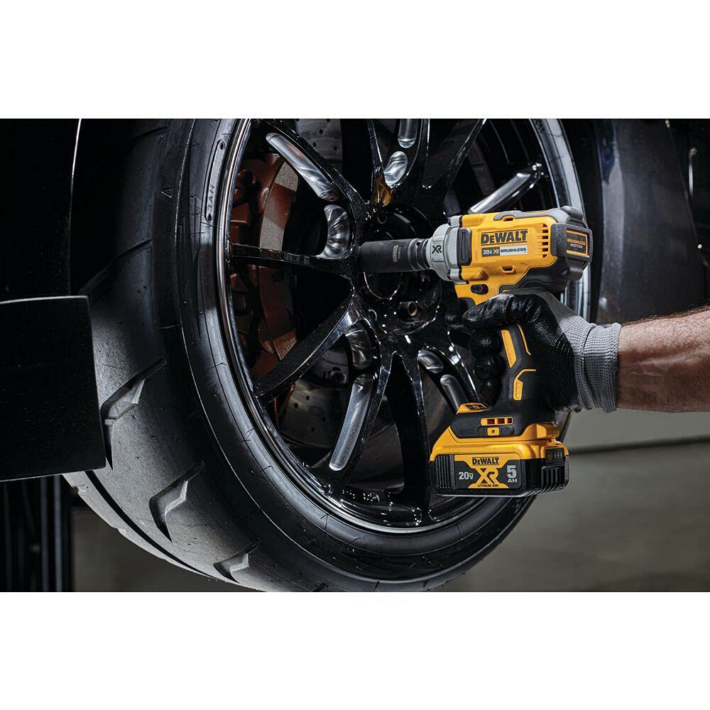 DEWALT DCF894B with LED work light illuminating dim workspace