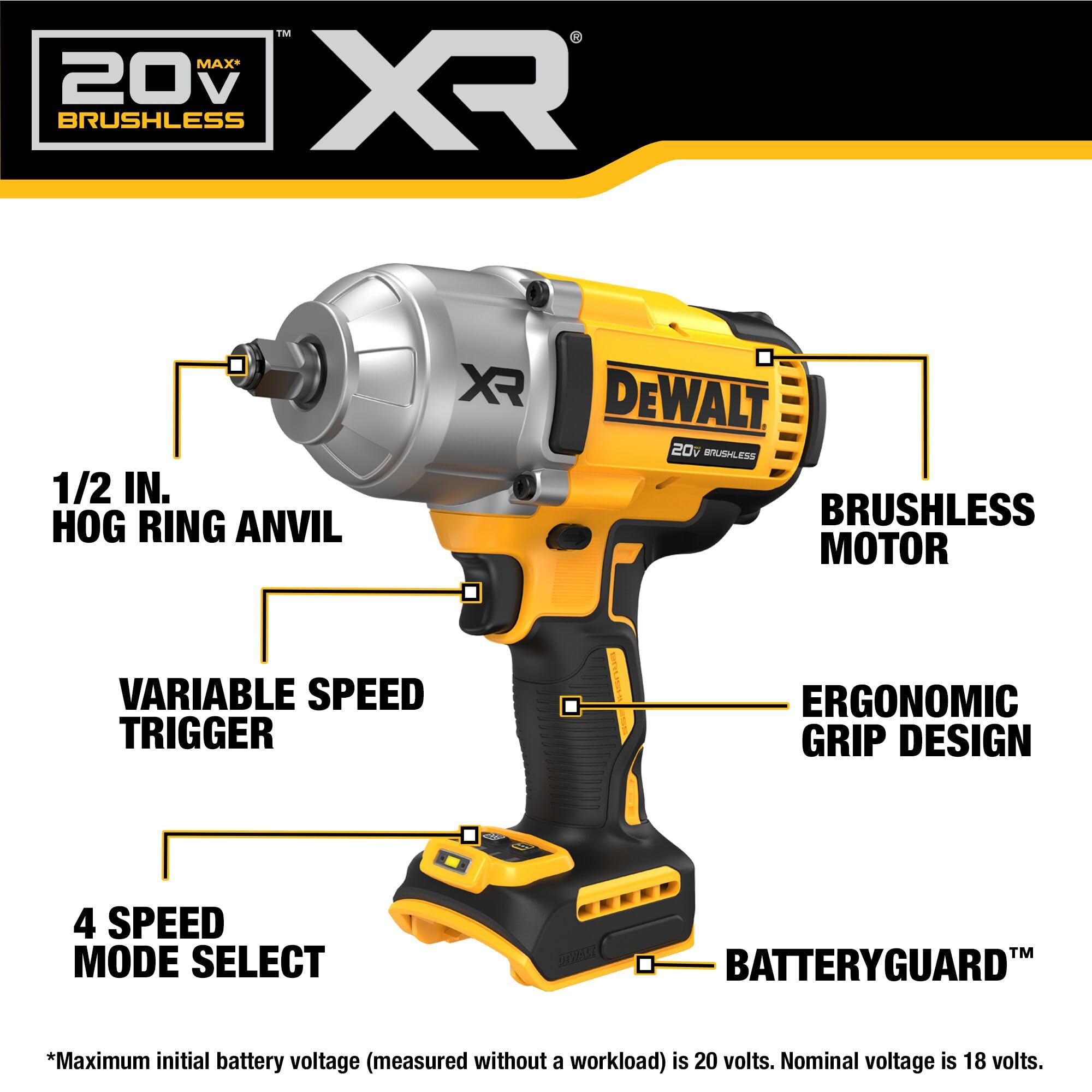 DEWALT DCF900B precision wrench mode display aids controlled tightening