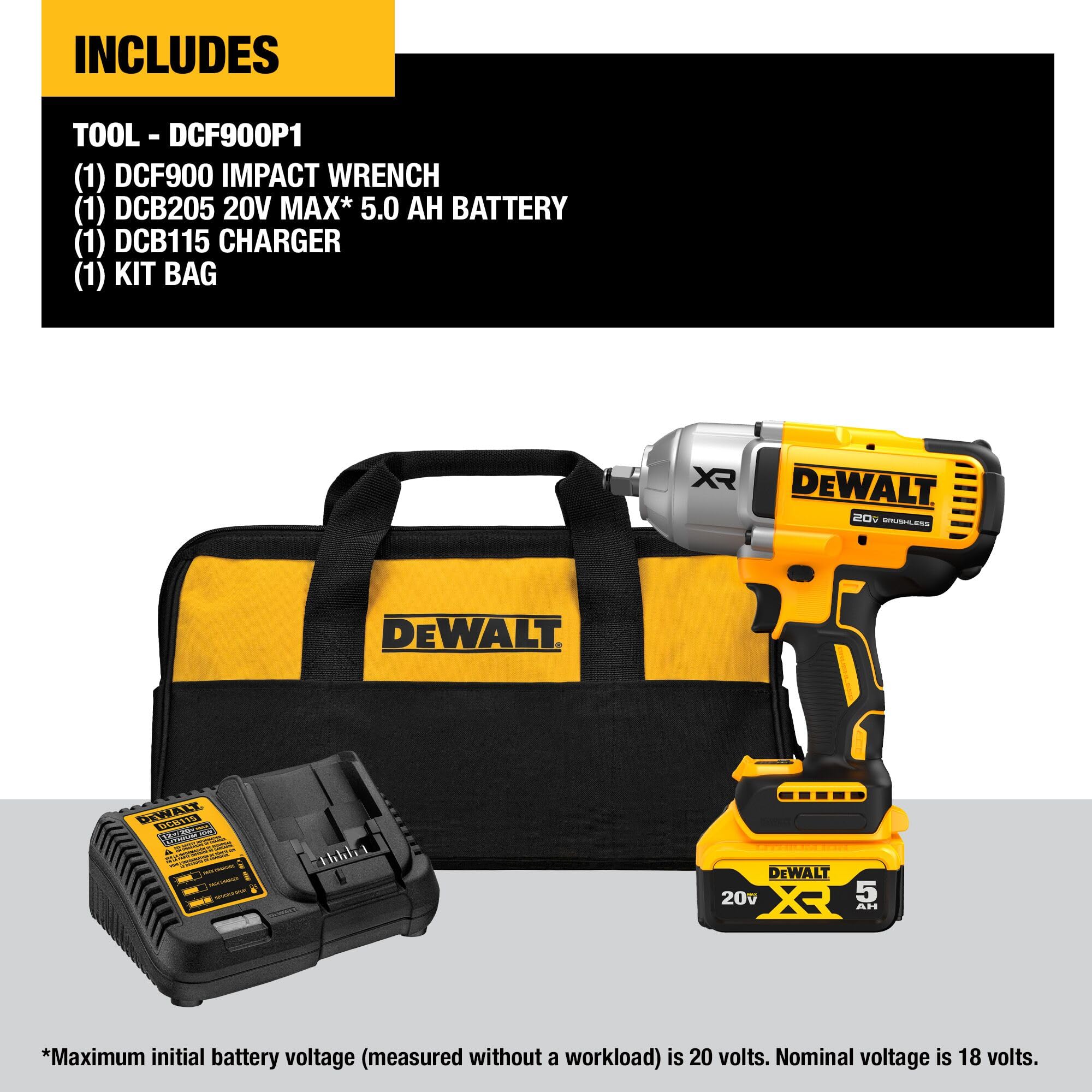 DEWALT DCF900P1 hog-ring-anvil ensures secure fastener seating in rugged jobs