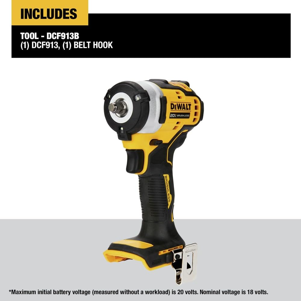 DEWALT DCF913B hog ring anvil enables quick and secure bit changes
