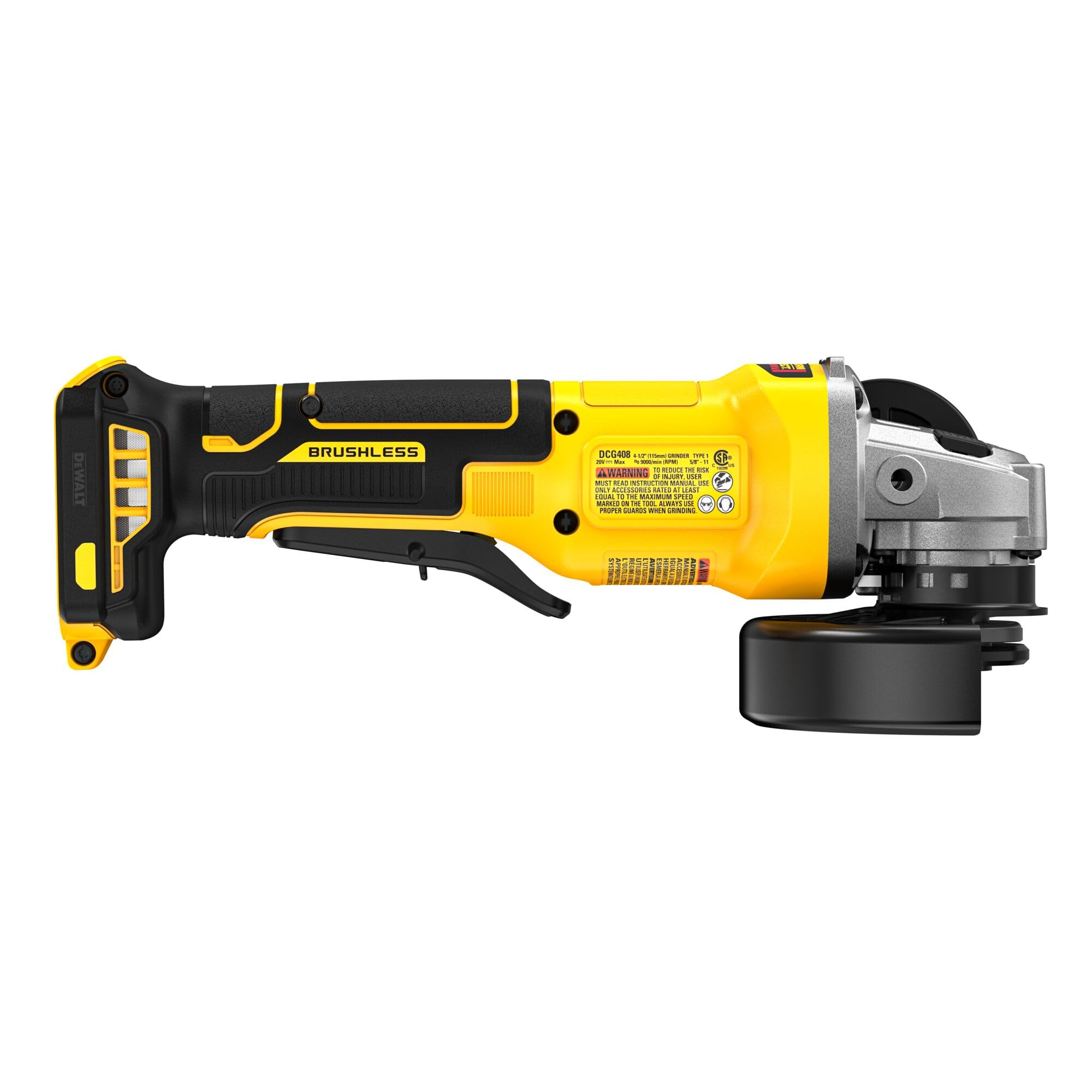 DEWALT DCG408B brushless motor delivers consistent power under load