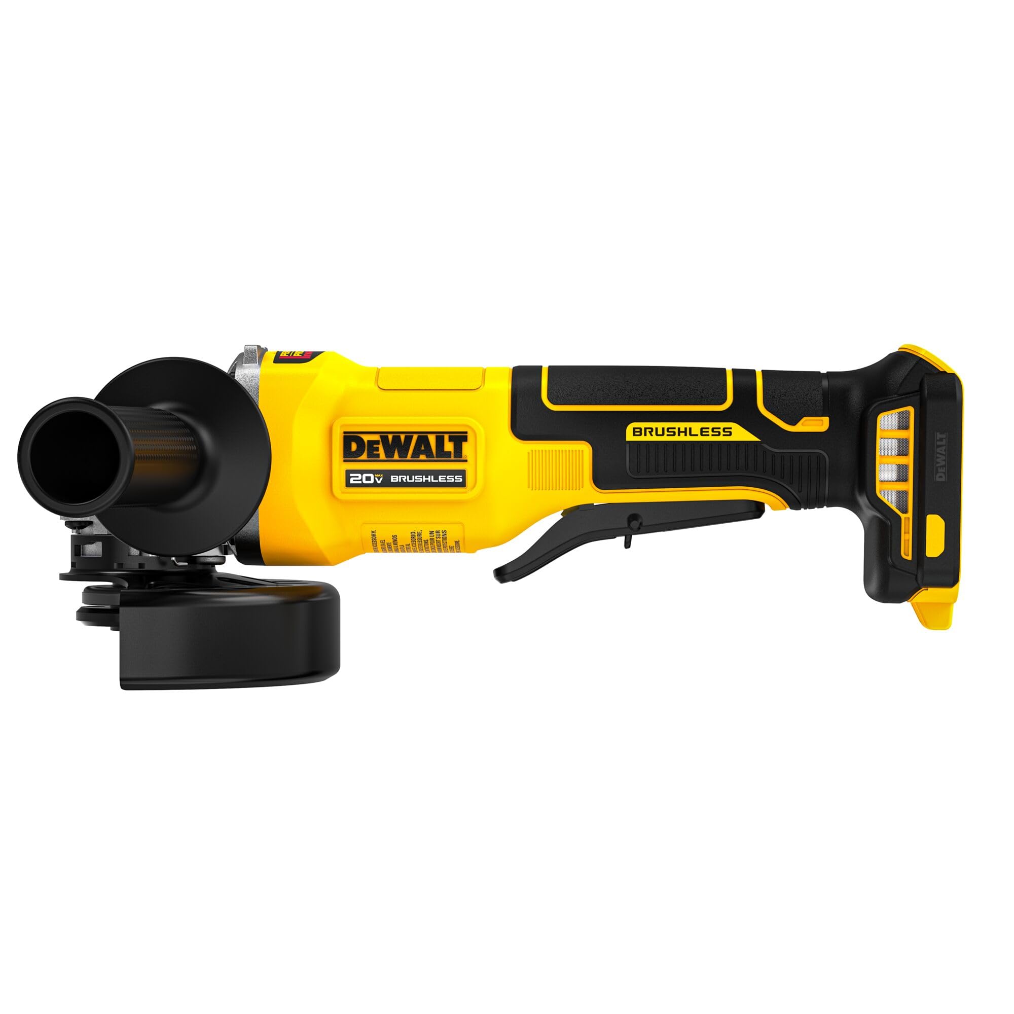 DEWALT DCG408B grinder body showing compact design for portability on job sites