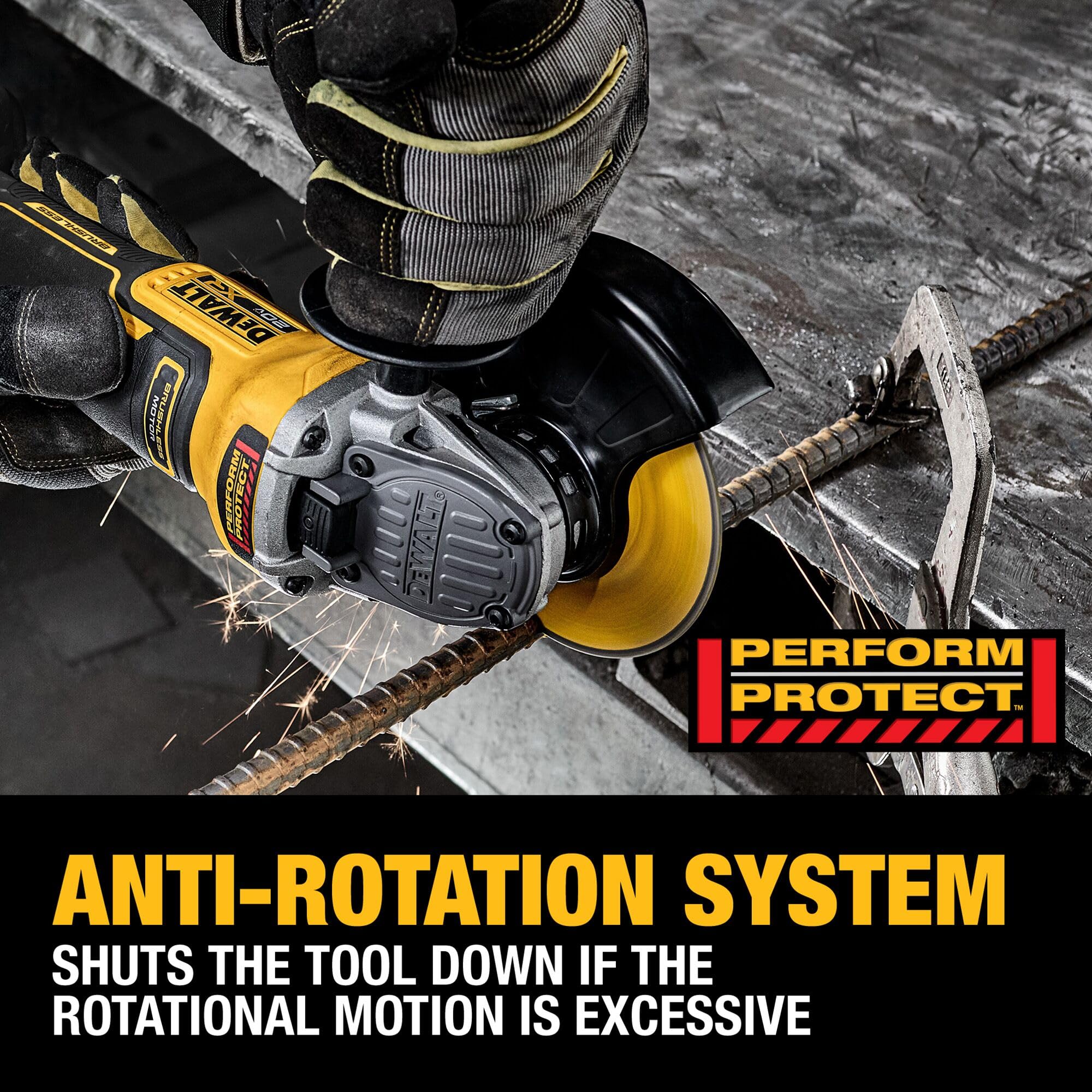 Anti-rotation system on the DCG410VSB demonstrates enhanced tool safety.