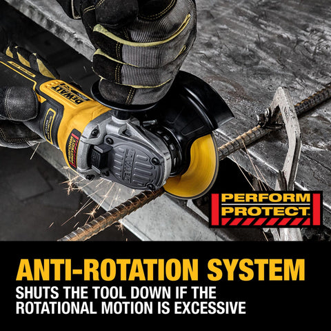 Anti-rotation system on the DCG410VSB demonstrates enhanced tool safety.