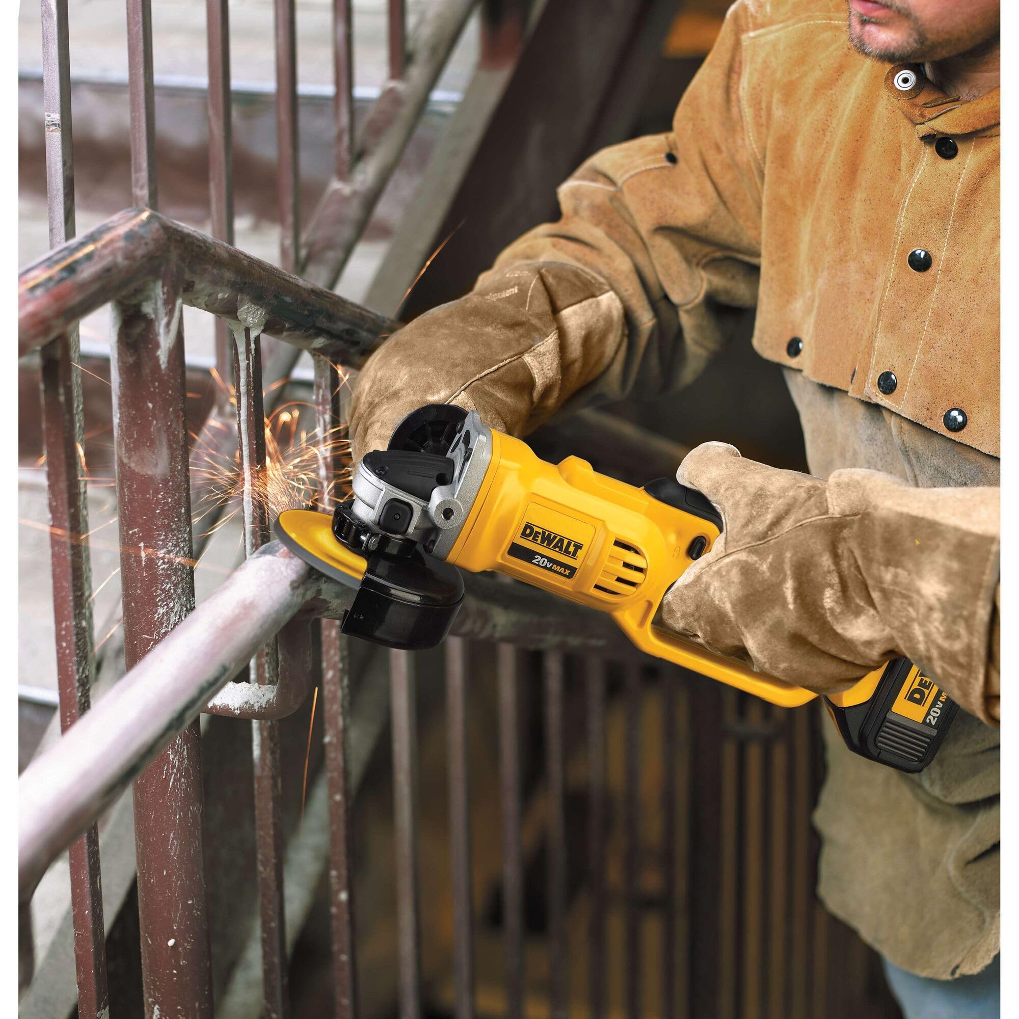 DEWALT DCG412B ergonomic grip and trigger enhance comfort during extended work.