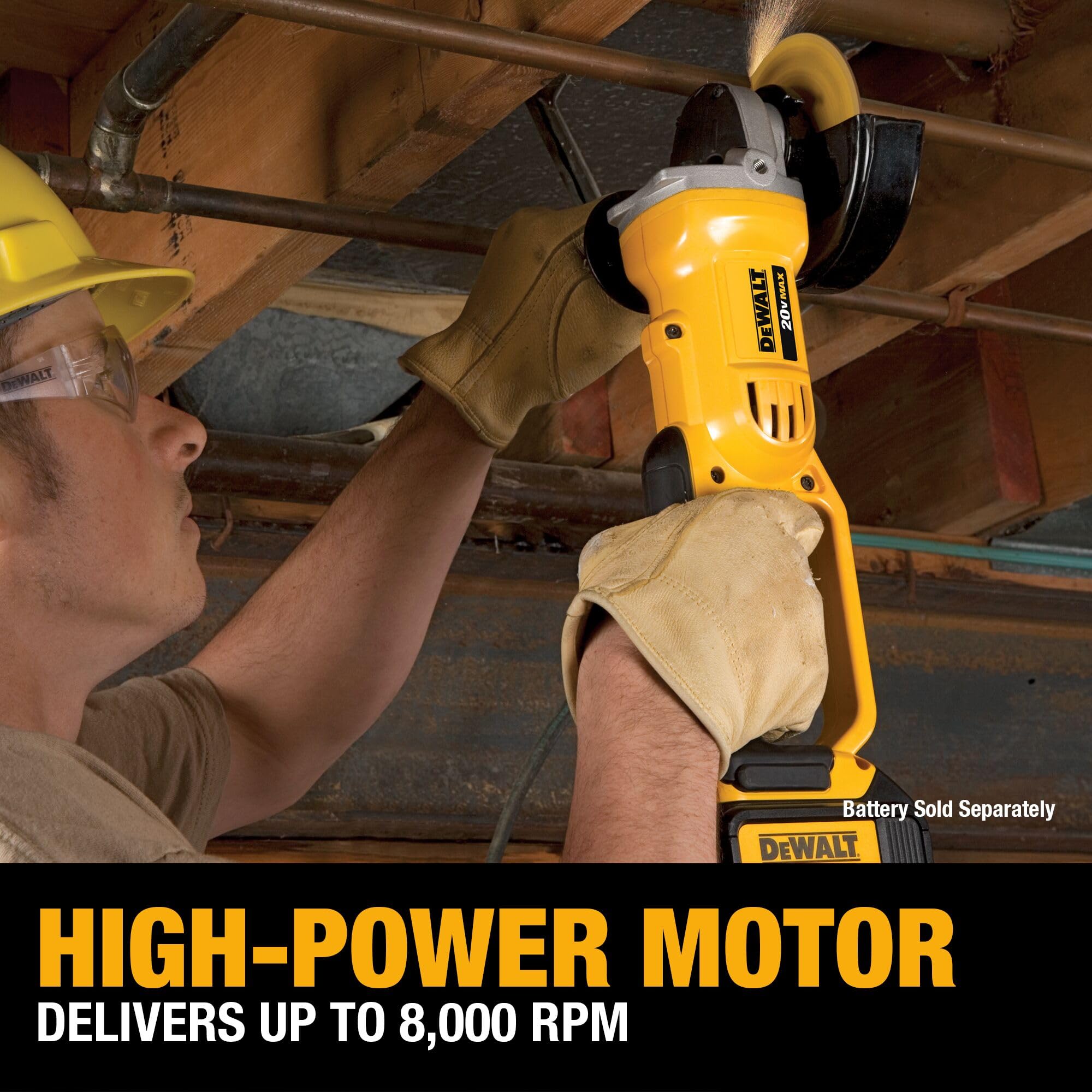 DEWALT DCG412B side handle at two positions improves grip and control.