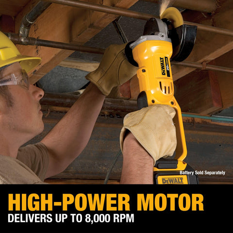 DEWALT DCG412B side handle at two positions improves grip and control.