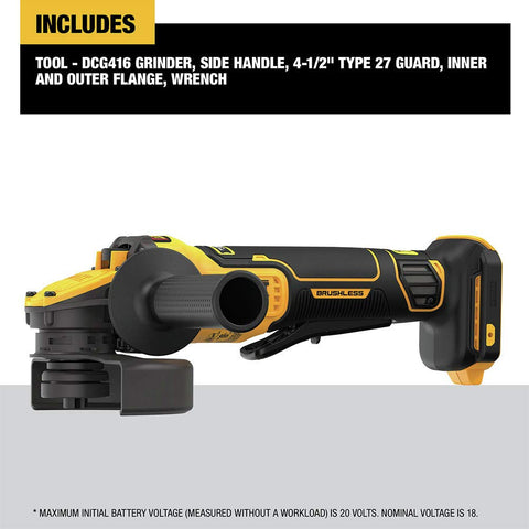 DEWALT DCG416B handles 4-1/2 to 5 inch discs for versatile grinding tasks