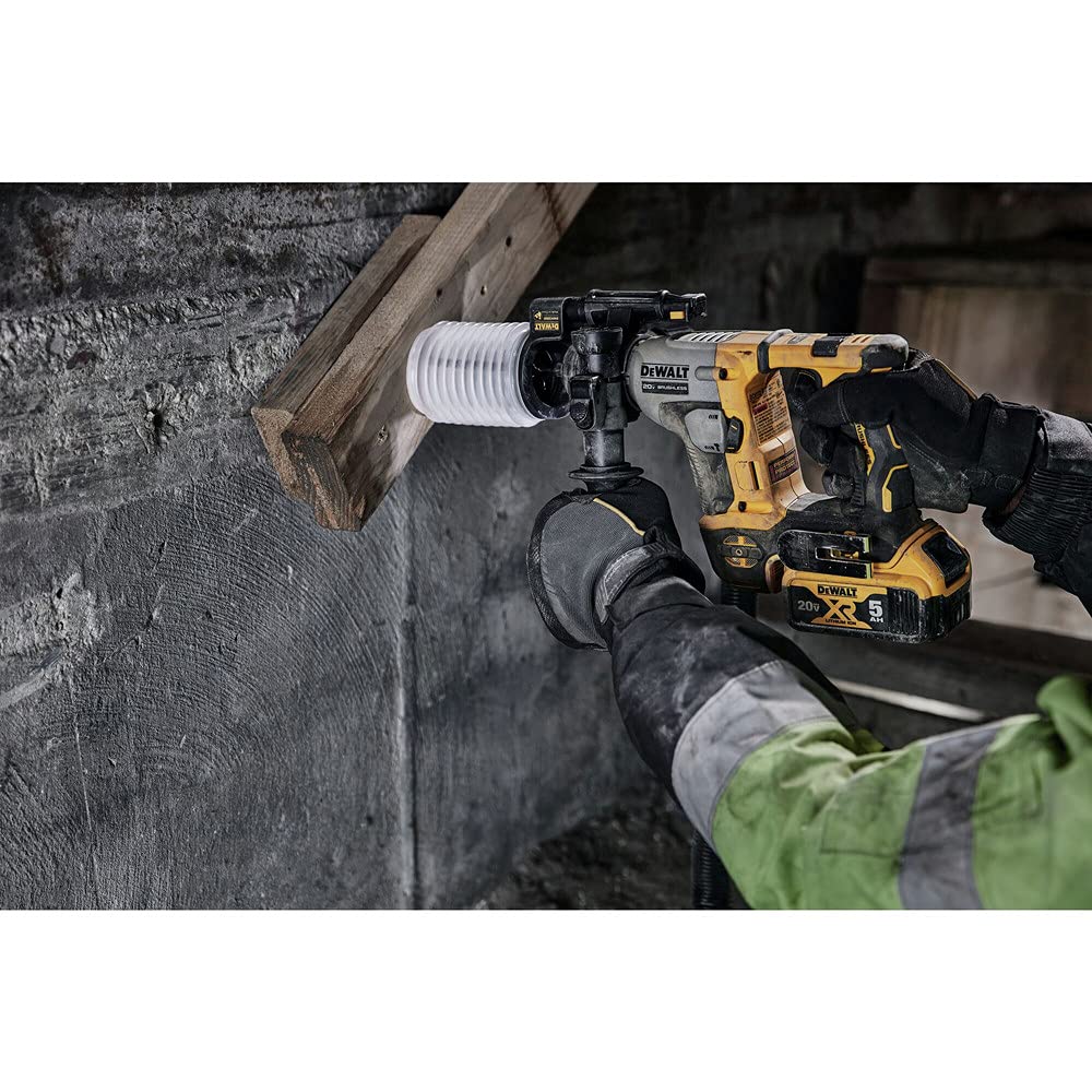 DEWALT DCH172B OSHA-compliant setup with shroud and extractor.