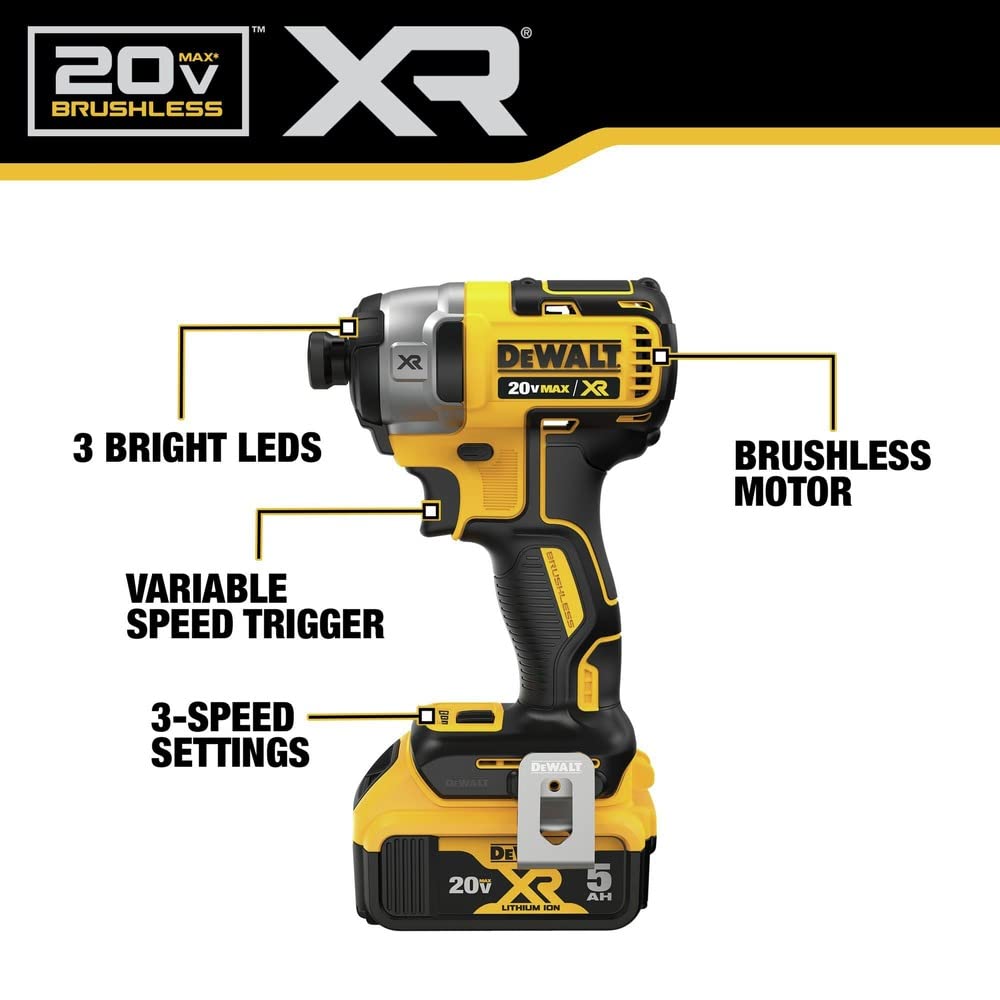 DEWALT DCK268P2 built-in LED lights improve visibility in dark areas.