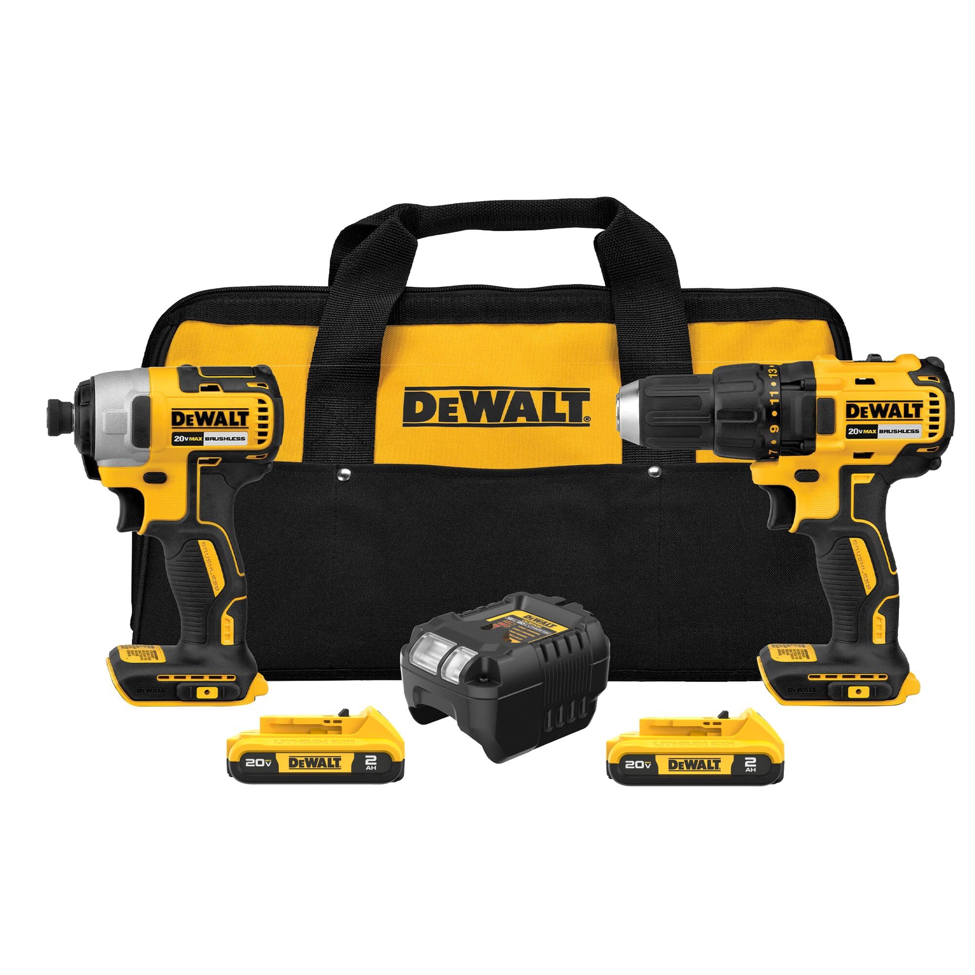 DEWALT DCK277D2 drill-driver in compact design for tight spaces.