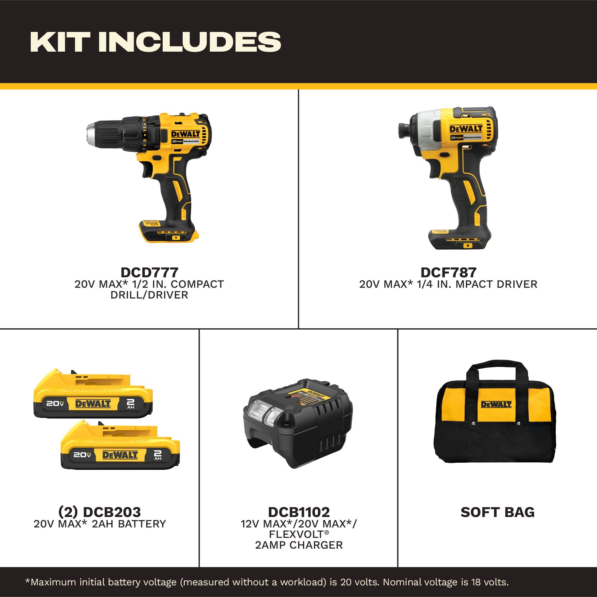 DEWALT DCK277D2 drill/driver with 1/2 inch capacity for versatile tasks.