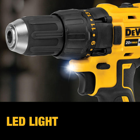 DEWALT DCK277D2 LED work light enhances visibility in dark jobsites.