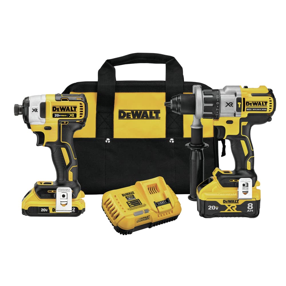 DEWALT DCK299D1W1 kit with batteries and charger ready for heavy drilling tasks