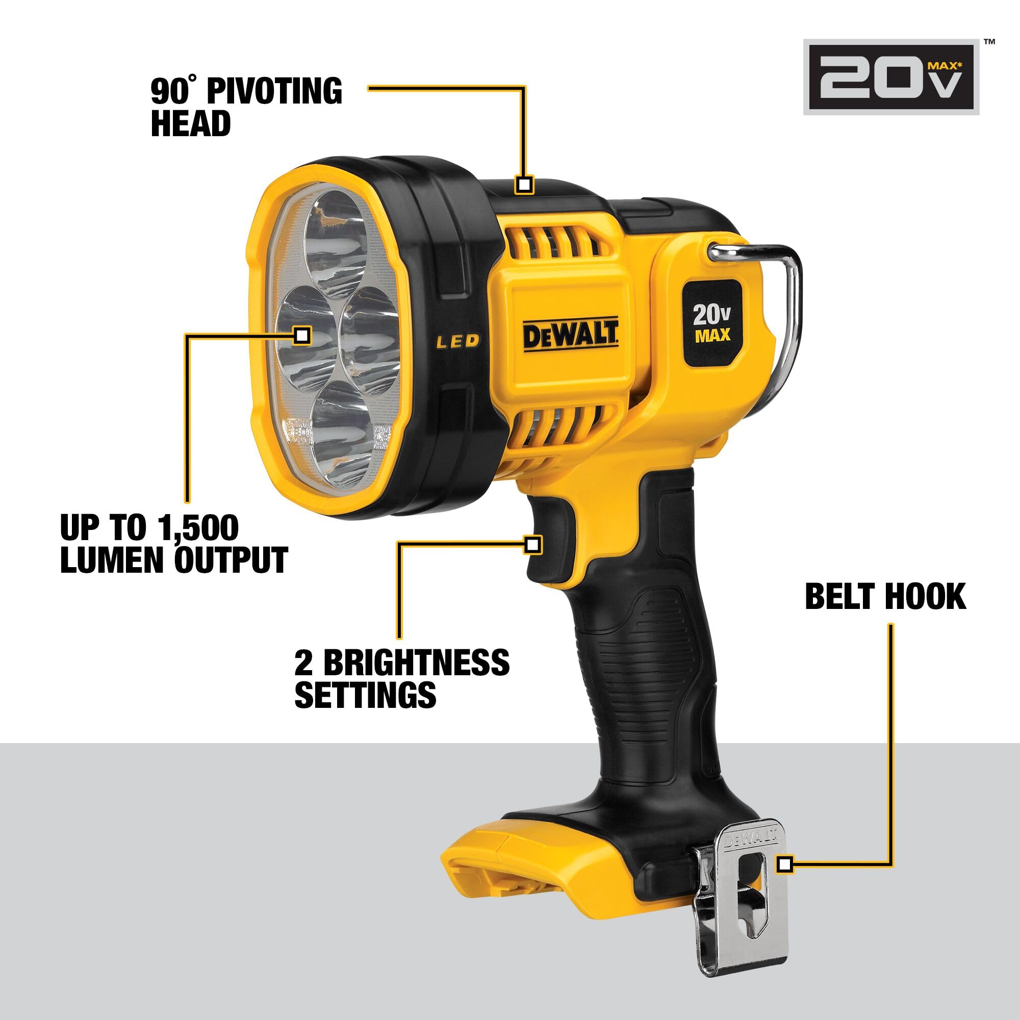 DEWALT DCL043 hands-free base for stand-alone use.