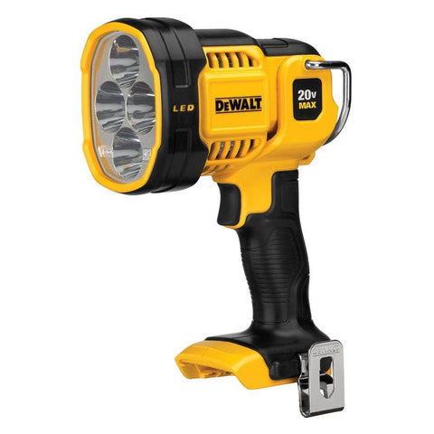 DeWalt DCL043 LED Spotlight with pivoting head and belt hook for versatile jobsite lighting