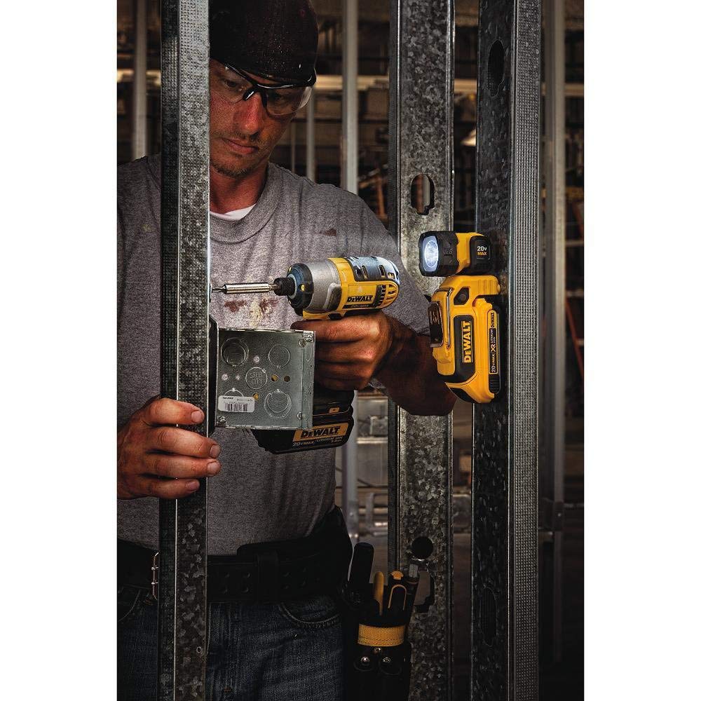 DEWALT DCL044 hanging feature in action for overhead tasks
