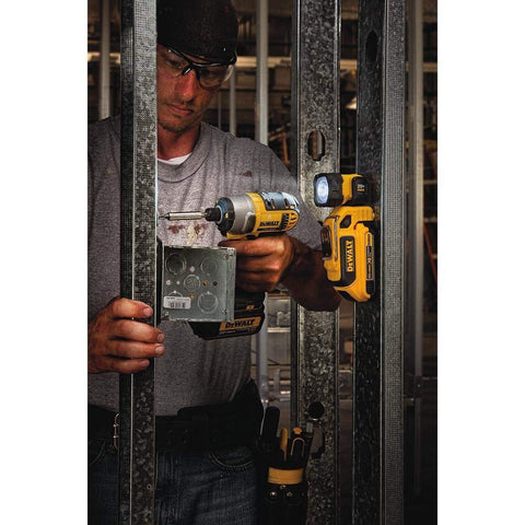 DEWALT DCL044 hanging feature in action for overhead tasks