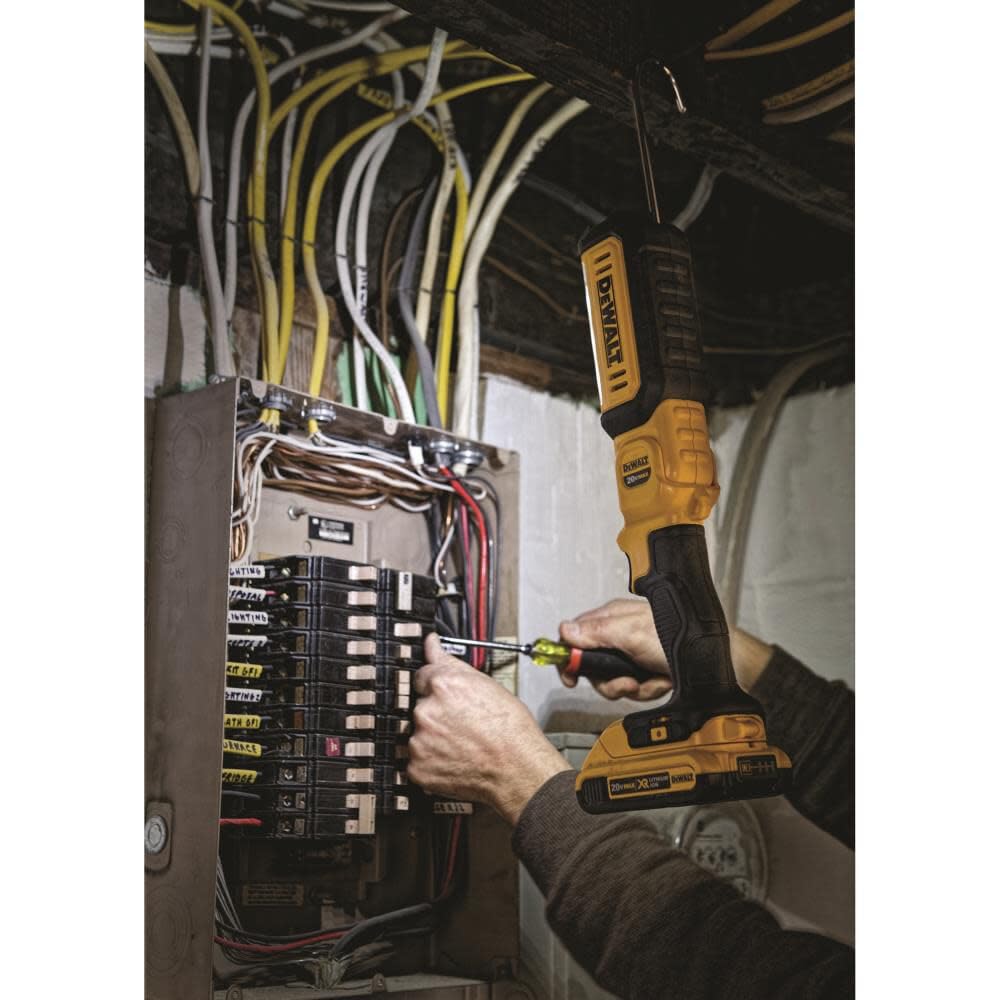 DEWALT DCL050 pivoting-head enables adjustable light direction across work surfaces.