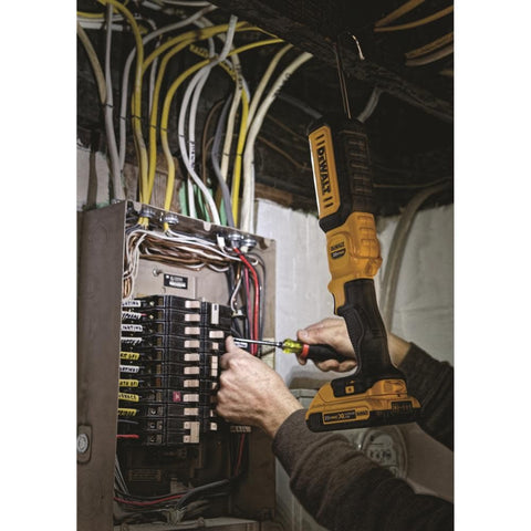DEWALT DCL050 pivoting-head enables adjustable light direction across work surfaces.
