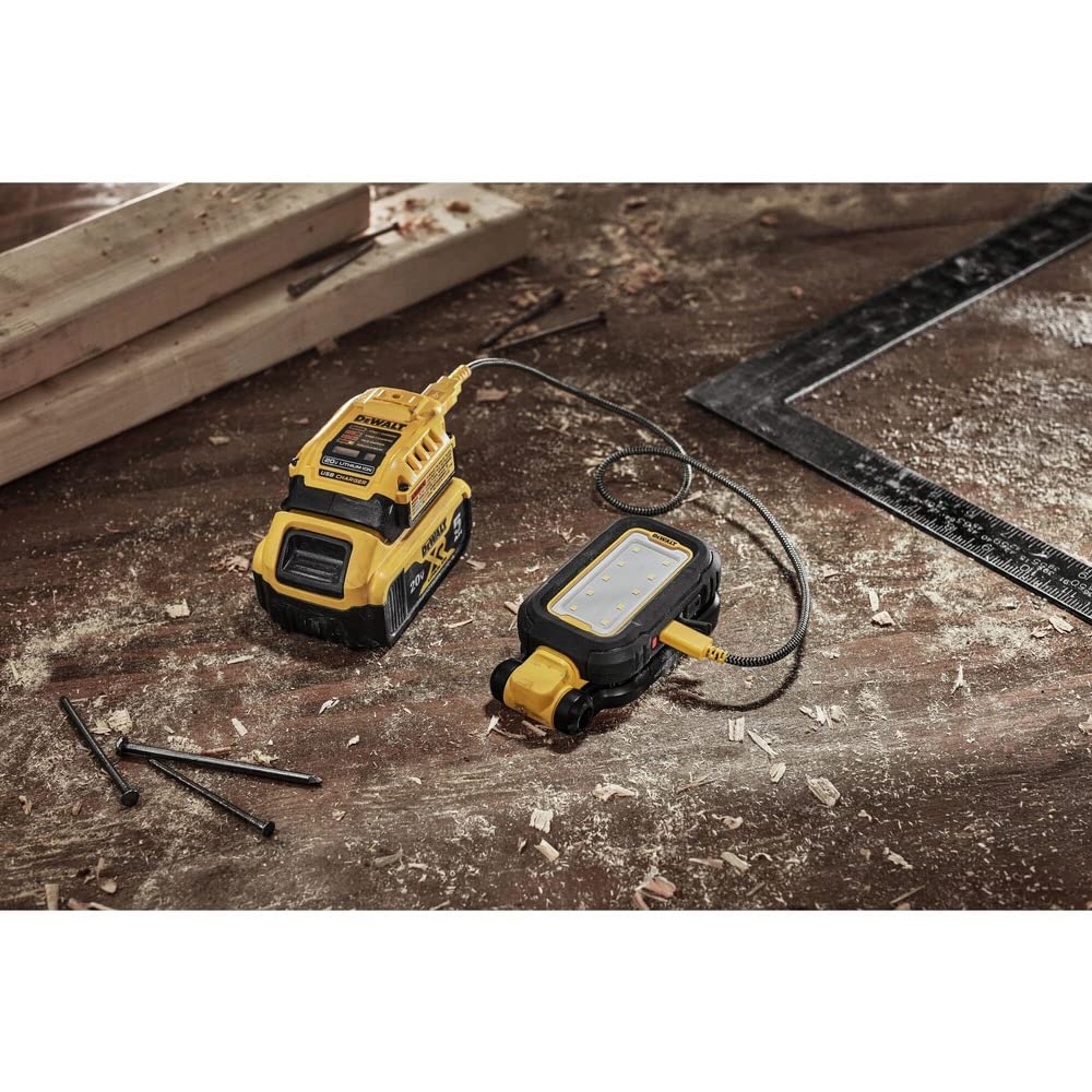 DEWALT DCL182 LED light belt-clip offers portable convenience during tasks.