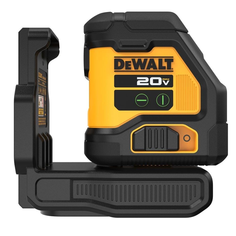 DEWALT DCLE34021B green cross line laser provides bright beams for precise alignment on rugged job sites.