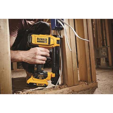 DEWALT DCN701D1 extended trigger supports multiple orientations during wiring tasks.