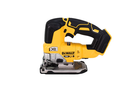 DeWALT DCS334B 20V jigsaw front view highlights compact balance for precise cuts.