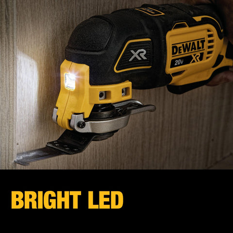 DEWALT DCS356B quick-change system swaps blades quickly.