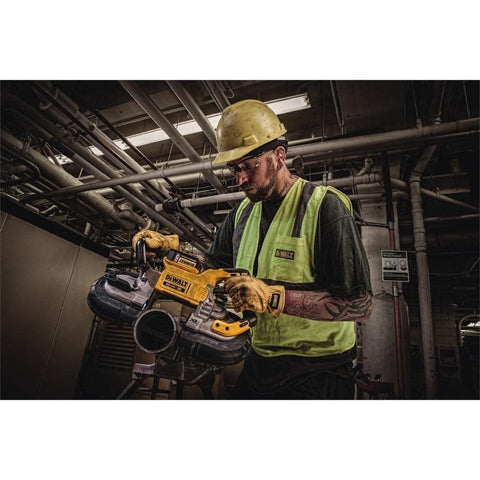 LED work light on the DEWALT DCS374P2 illuminates dark work surfaces for accuracy